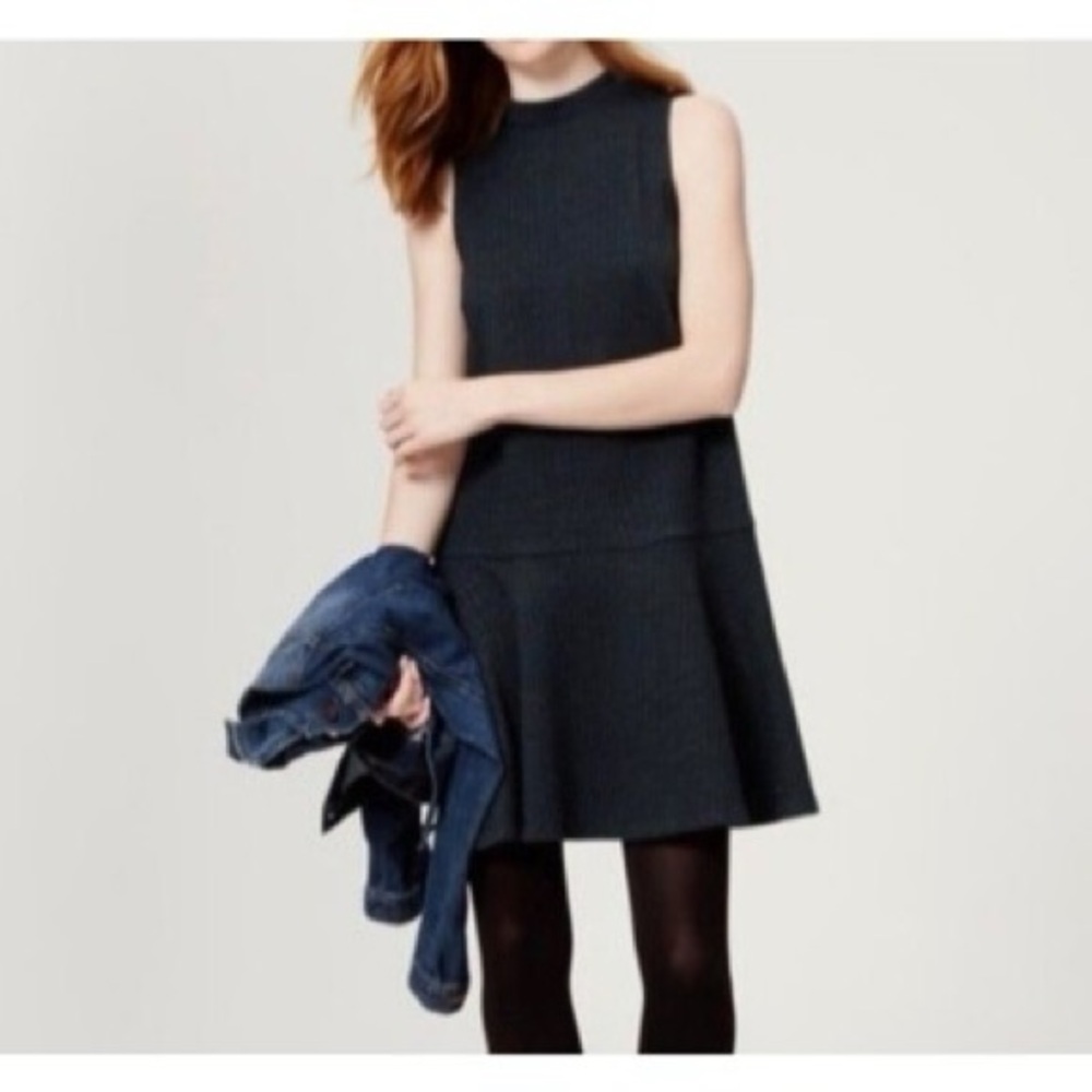 Ann Taylor Loft Navy Mock-Neck Sleeveless Dress Pinstripe Size Medium Petite MP